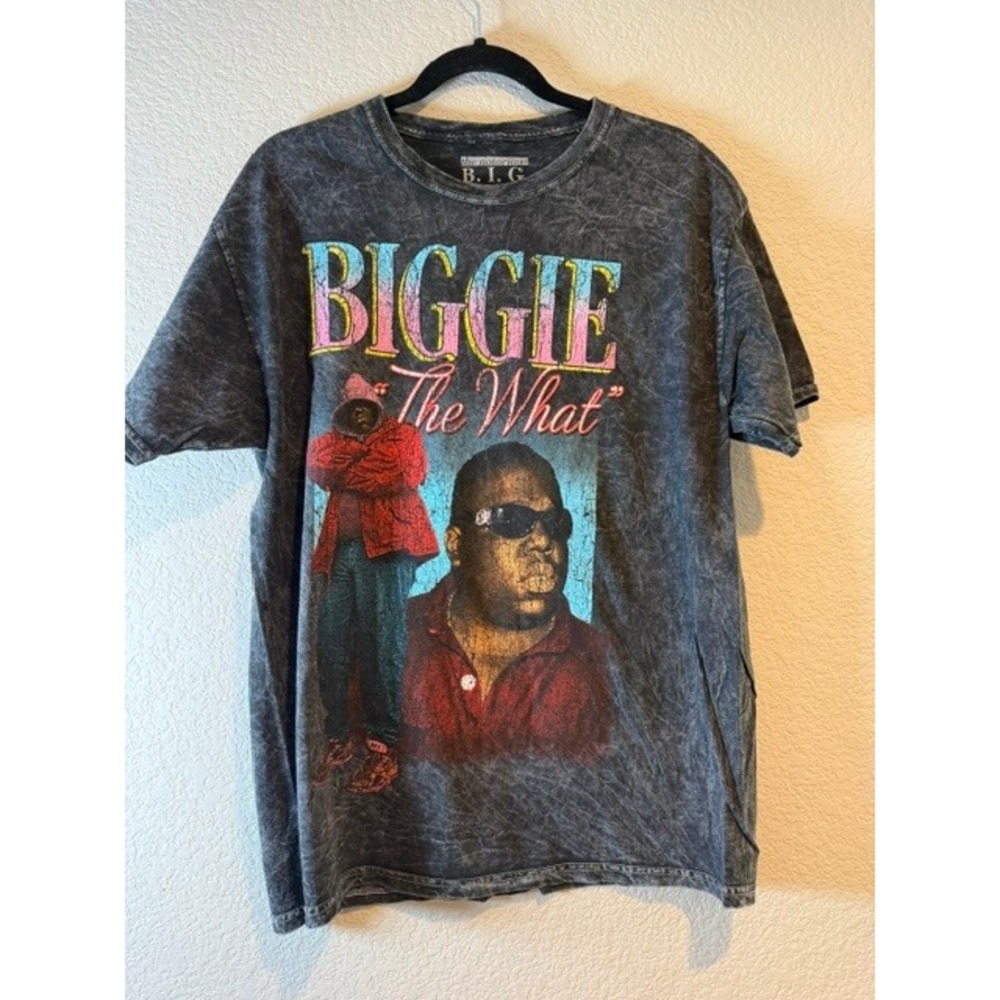 The‎ Notorious BIG Biggie Smalls The What Graphic T-Shirt Acid Wash Mens L Gray